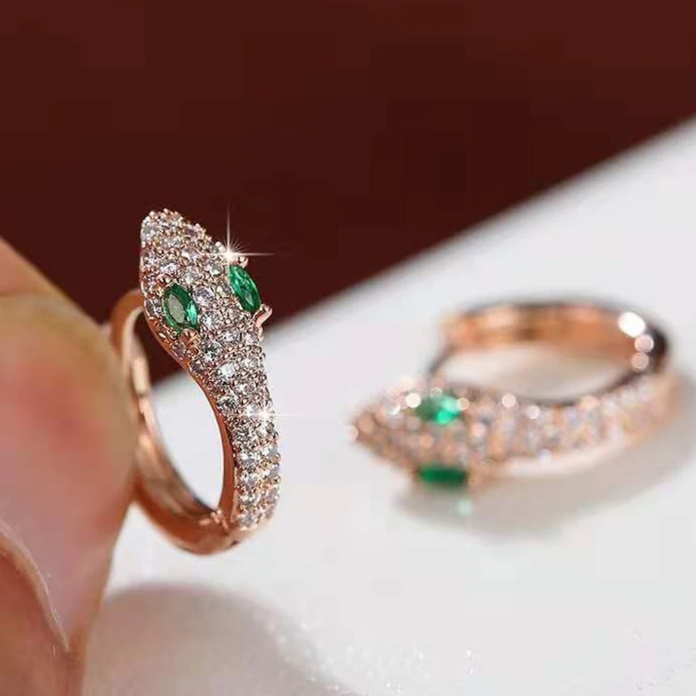 NEW 14K Gold Plated Emerald Snake Hoop Earrings - Picture 3 of 6